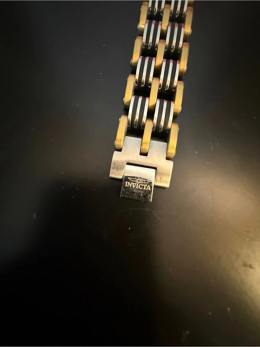 Invicta Gold and Black Stainless Steel Bracelet